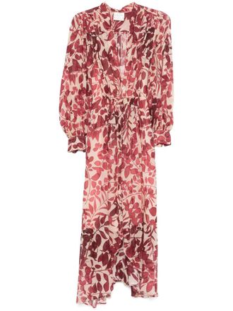 Forte_Forte leaves-print maxi dress - women - Silk/Cupro/Cotton - I - Red