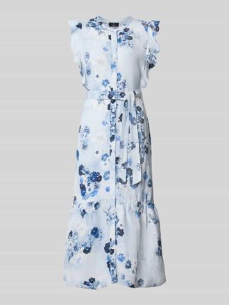 Monari Midikleid aus Leinen-Viskose-Mix im Allover-Look in Hellblau Melange, Gr&ouml;&szlig;e 38