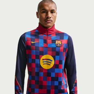 Nike FC Barcelona Strike Home Nike Mens Dri-FIT Soccer Pre-Match Knit Drill Top in Red | IQ1301-621