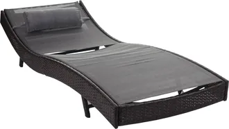 Hhg Nunca Usado] Tumbona Savannah, Tumbona Relax Jard&iacute;n, Poly Rattan, Marr&oacute;n Moteado, Funda Gris