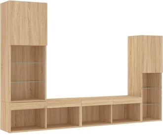 vidaXL Vidaxl - Muebles Tv Pared Con Led 4 Pzas Madera Ingenier&iacute;a Roble Sonoma