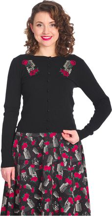 Banned Singing Rose Cardigan Goth Sull Rose Microphone Retro Embroidery Knitted - Black - Large