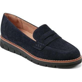 Easy Spirit Velia Penny Loafer in Dark Blue Suede at Nordstrom, Size 10