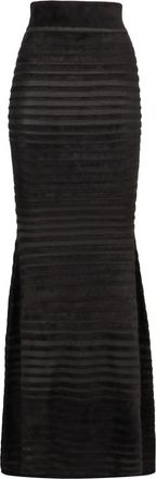 Nina Ricci Gestreeepte Uitlopende Gebreide Maxi Rok - Dames - Maxi Rokken - Zwart - M - Rokken