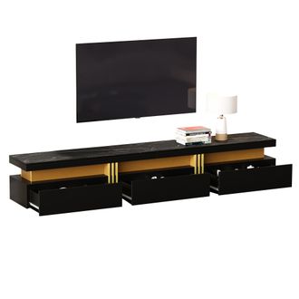 STILVORA Mueble Tv Con 3 Cajones Y Pasacables, Efecto M&aacute;rmol, Estilo Moderno, Sal&oacute;n, 200&times;40&times;42 Cm, Negro