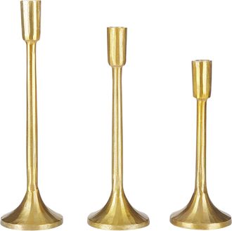 Beliani Conjunto De 3 Candeleros De Metal Dorado Hecho A Mano Glamour Comedor Dormitorio Zimbabwe