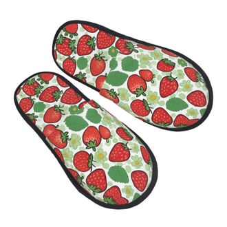 Generic Fluffy Slippers Strawberry Pattern Printing Fuzzy Slippers Casual Warm House Slipper For Bathroom Guest Party L
