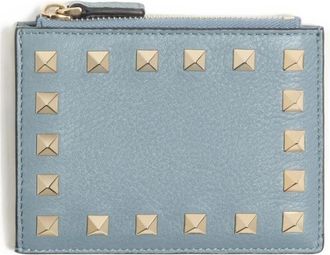 Valentino Garavani Wallets & Cardholders, female, Gray, Size: ONE SIZE Rockstud Grainy Calfskin Cardholder With Zipper
