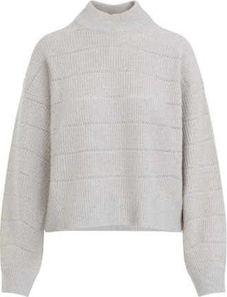 Brunello Cucinelli Truien & Vesten, Dames, Grijs, M, Kasjmier, Gestreept Kasjmier Mock Neck Trui