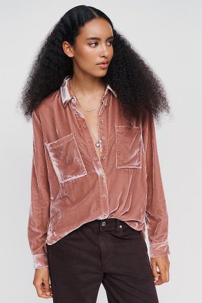 Pilcro Hadley Velvet Relaxed Buttondown Shirt
