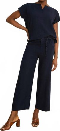 Nic+Zoe Eliot Wide Leg Rumba Linen Belted Crop Pants In Dark Indigo