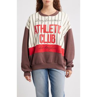 Daydreamer Athletic Club Colorblock Cotton Graphic Sweatshirt in Brown Combo at Nordstrom Rack, Size Large/x-Large
