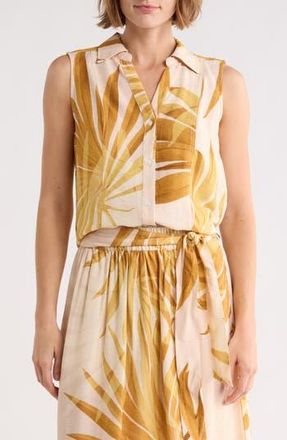 Joie Palm Print Sleeveless Button-Up Top in Lilac/Gold Palm at Nordstrom Rack, Size 10