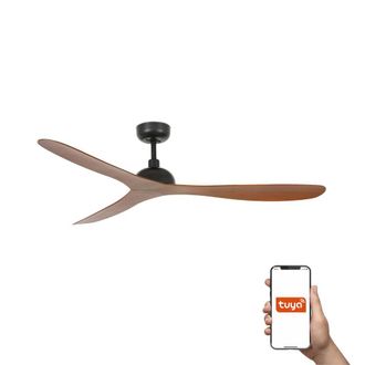 Netlighting Gotland Large 3 Blade Ceiling Fan Matt Black Walnut Tuya Smart System in Brown