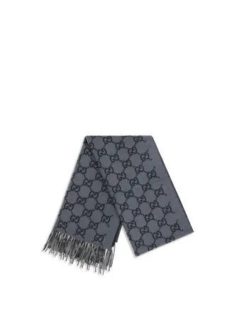 Gucci Mens Gg Cashmere Scarf Graphite-Black Kashmir-Capra Hircus Graphite/black Kashmir/capra Scarfs