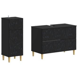 vidaXL Juego De Gabinete De Ba&ntilde;o De 2 Piezas Delft Negro Vidaxl