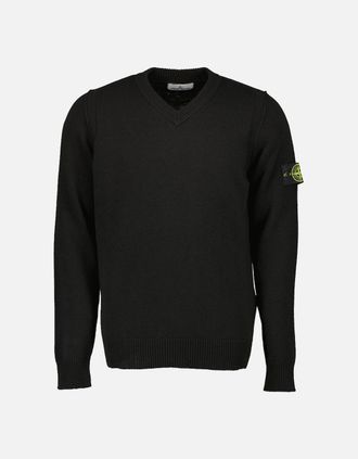Stone Island Mens Lambswool V-Neck Knitted Sweatshirt - Black - Size: 40