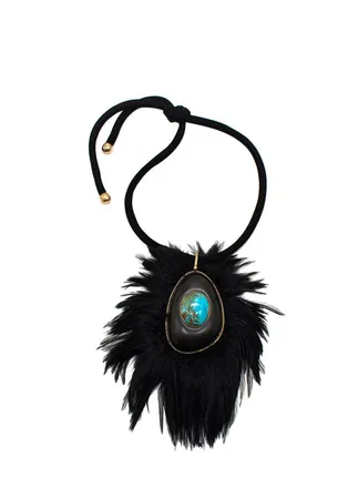 Tom Ford Statement Feather Necklace with Turquoise Stone