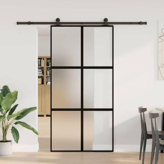Berkfield Home Sliding Door with Hardware Set 102, 5x205 cm Tempered Glass&Aluminium in Black