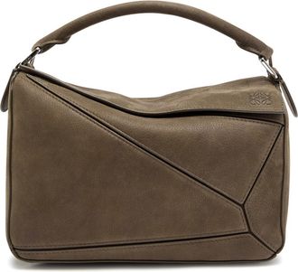Loewe Puzzle Small Grained Nubuck top Handle bag - Chocolate - One Size