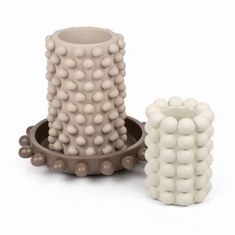 Jonathan Y Designs Petra Modern Minimalist Handmade Concrete Bubble Cylinder Vase Set with Decorative Tray in Taupe at Nordstrom