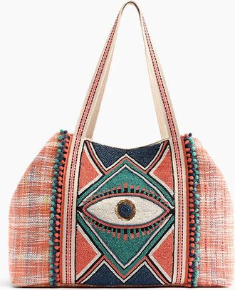 Baboon to the Moon Womens Evil Eye Embellished Tote In Copper Tan