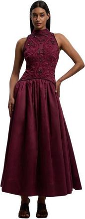 Karen Millen Taffeta High Neck Fit & Flare Dress in Plum at Nordstrom, Size 12