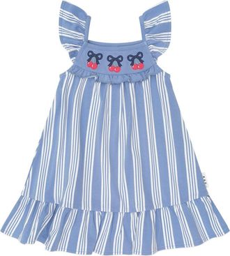 Huxbaby Vintage Stripe Cherry Dress in Bijou Blue/almond Milk at Nordstrom, Size 6-12M Au