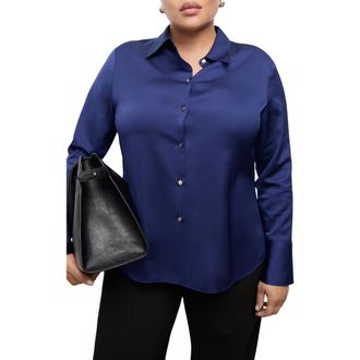 Mango Flowy Satin Shirt in Blue at Nordstrom, Size 8