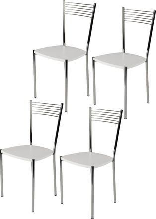 Tommychairs Tommychairs 4 Sillas Elegance Acero Cromado, Asiento Madera Blanca