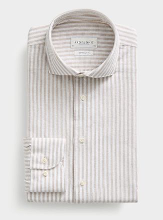 Profuomo Mens Grey stripe cotton-linen shirt Slim fit