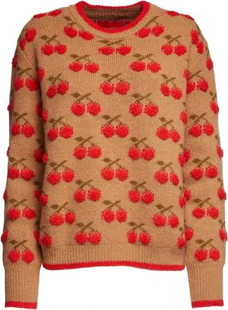 La DoubleJ Cherry Intarsia Trui - Dames - Ronde hals truien - Bruin - M - Polyester - Truien & Vesten