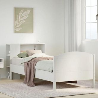 vidaXL Cama Con Estanter&iacute;a Sin Colch&oacute;n Madera Maciza Blanco 90x200 Cm Vidaxl