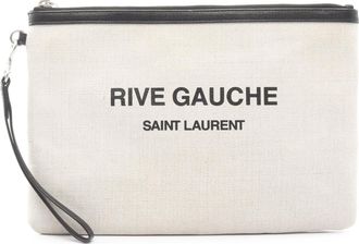 Saint Laurent Black Ivory Canvas Leather Clutch Bag (Pre-Owned)