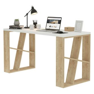 Dmora Escritorio Keid, Escritorio Multiusos, Mesa De Oficina Para Pc, El Plan De Trabajo, 140x60h75 Cm, Blanco Y Roble, Con Embalaje Reforzado - Dmora