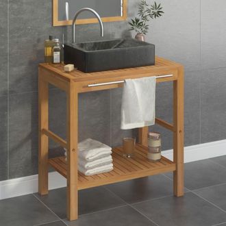 vidaXL Mueble Tocador Madera Teca Maciza Con Lavabo De M&aacute;rmol Negro Vidaxl