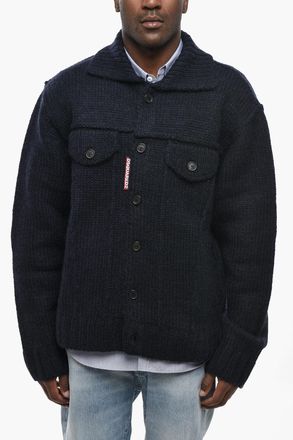 Dsquared2 Pullover Sahariano in Misto Lana con Abbottonatura Frontale Dsquared2