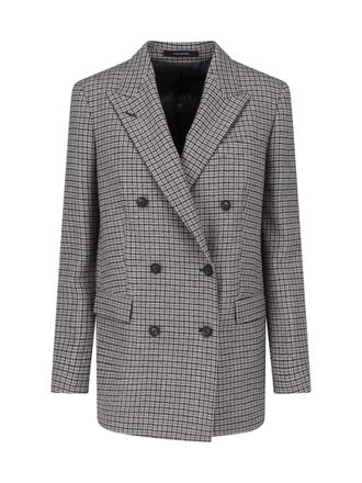 Tagliatore Double-Breasted Pied de Poule Blazer in Grey Wool Blend