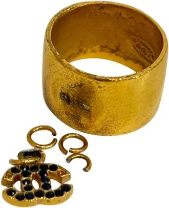 Chanel Gold Black Band Ring (Pre-Owned)