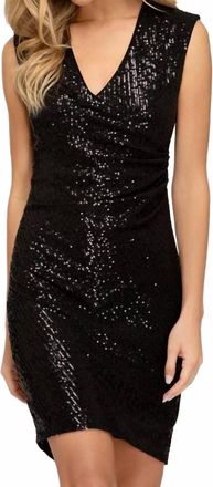 She + Sky Sequin Wrap Dress In Black
