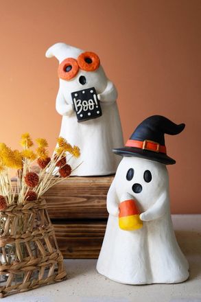 Kalalou Set Of Two Resin Halloween Ghosts