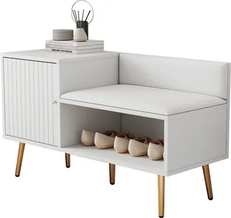 STILVORA Zapatero Con 2 Puertas, Asiento Acolchado Y Respaldo, Patas De Metal, Para Entrada, En Tablero De Part&iacute;culas 100&times;38&times;58 Cm