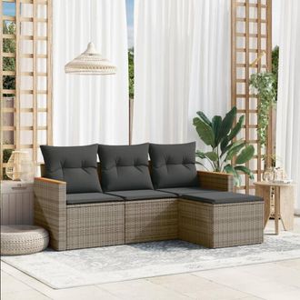 vidaXL Set De Sof&aacute;s De Jard&iacute;n 4 Pzas Y Cojines Rat&aacute;n Sint&eacute;tico Gris Vidaxl