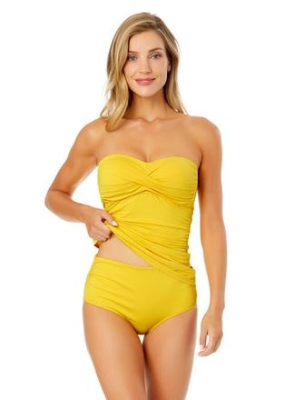 Anne Cole Womens Live In Color Twist Front Bandeaukini Swim Top in Sunshine Yellow at Nordstrom, Size X-Small