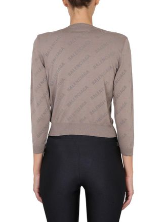 Balenciaga All-Over Embossed Logo Cardigan - Beige