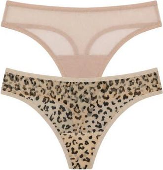 Skarlett Blue Spellbound Mesh Thong 2-Pack in Coral Sand/leo Leopard at Nordstrom, Size X-Large
