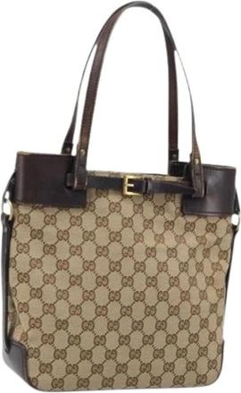 Gucci Pre-owned Tote Bags, female, Beige, Size: ONE SIZE Pre-owned Vintage GG Canvas Hand Bag