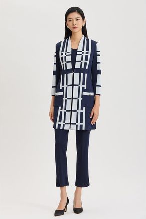 Ming Wang Heritage Two-Tone Geometric Knit Duster in Indigo/white at Nordstrom, Size X-Large