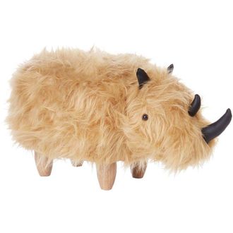 Beliani Puf animal taburete para niños beige de piel sintética patas de madera reposapiés Woolly