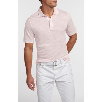 David Donahue Weekend Linen Polo in Pale Pink at Nordstrom, Size Xx-Large